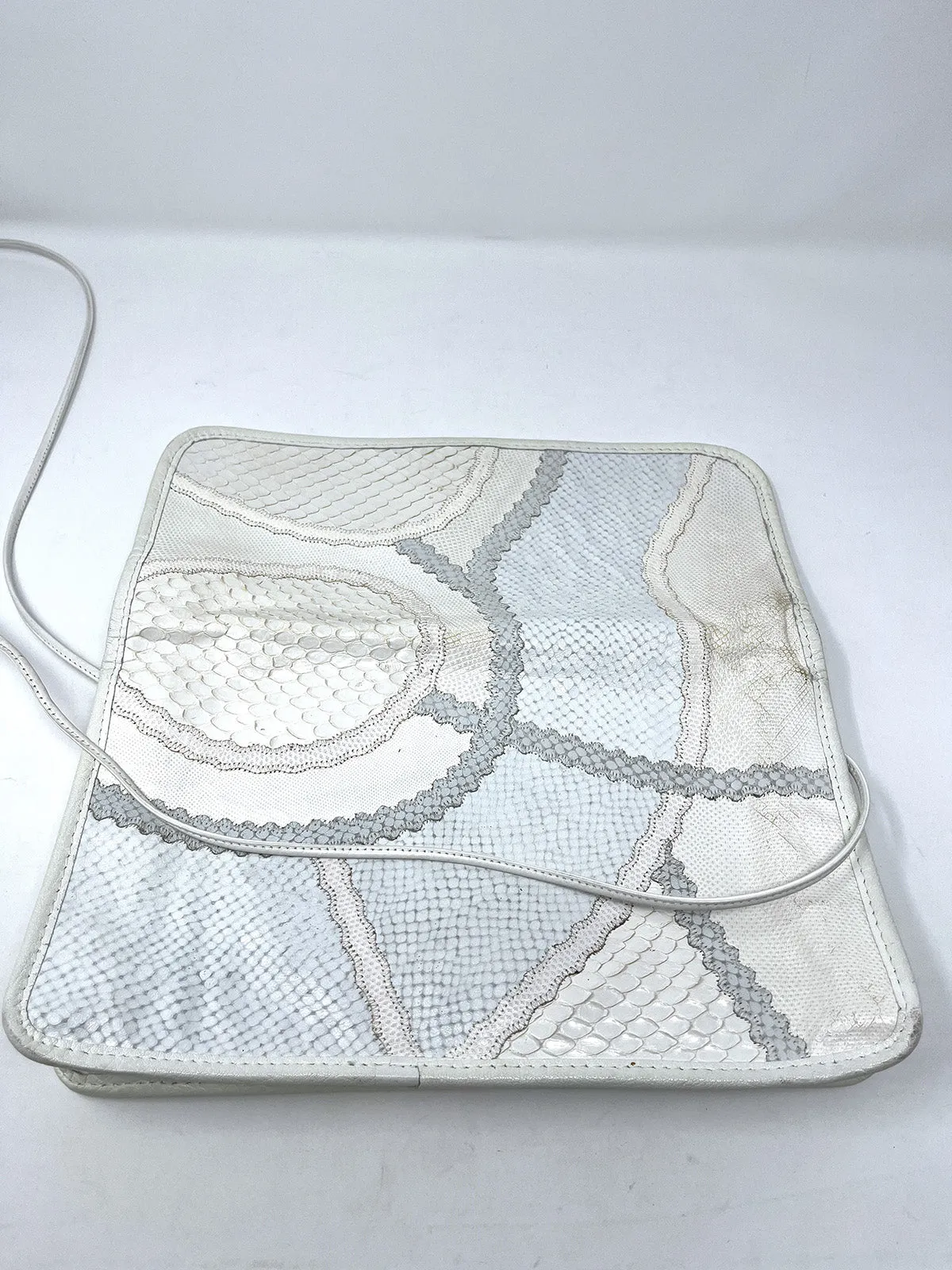 Vintage Carlos Falchi Cream & Gray Snakeskin Purse