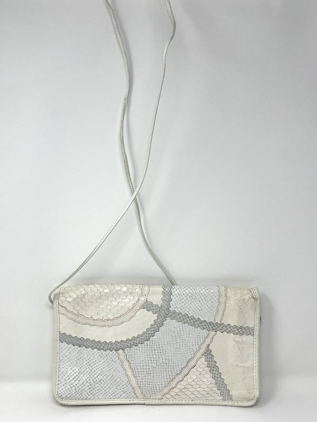 Vintage Carlos Falchi Cream & Gray Snakeskin Purse