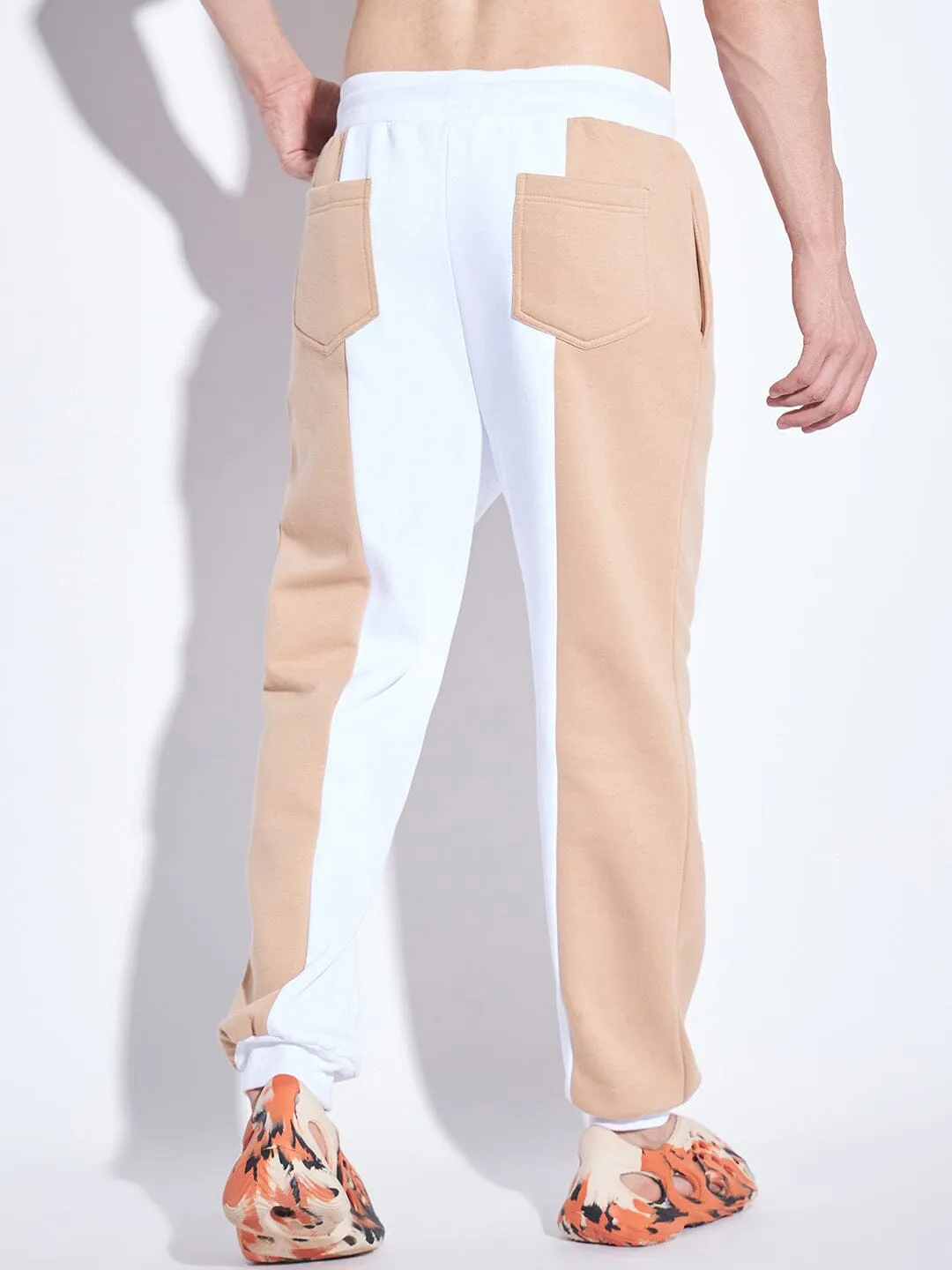 White & Beige Cut Sew Joggers