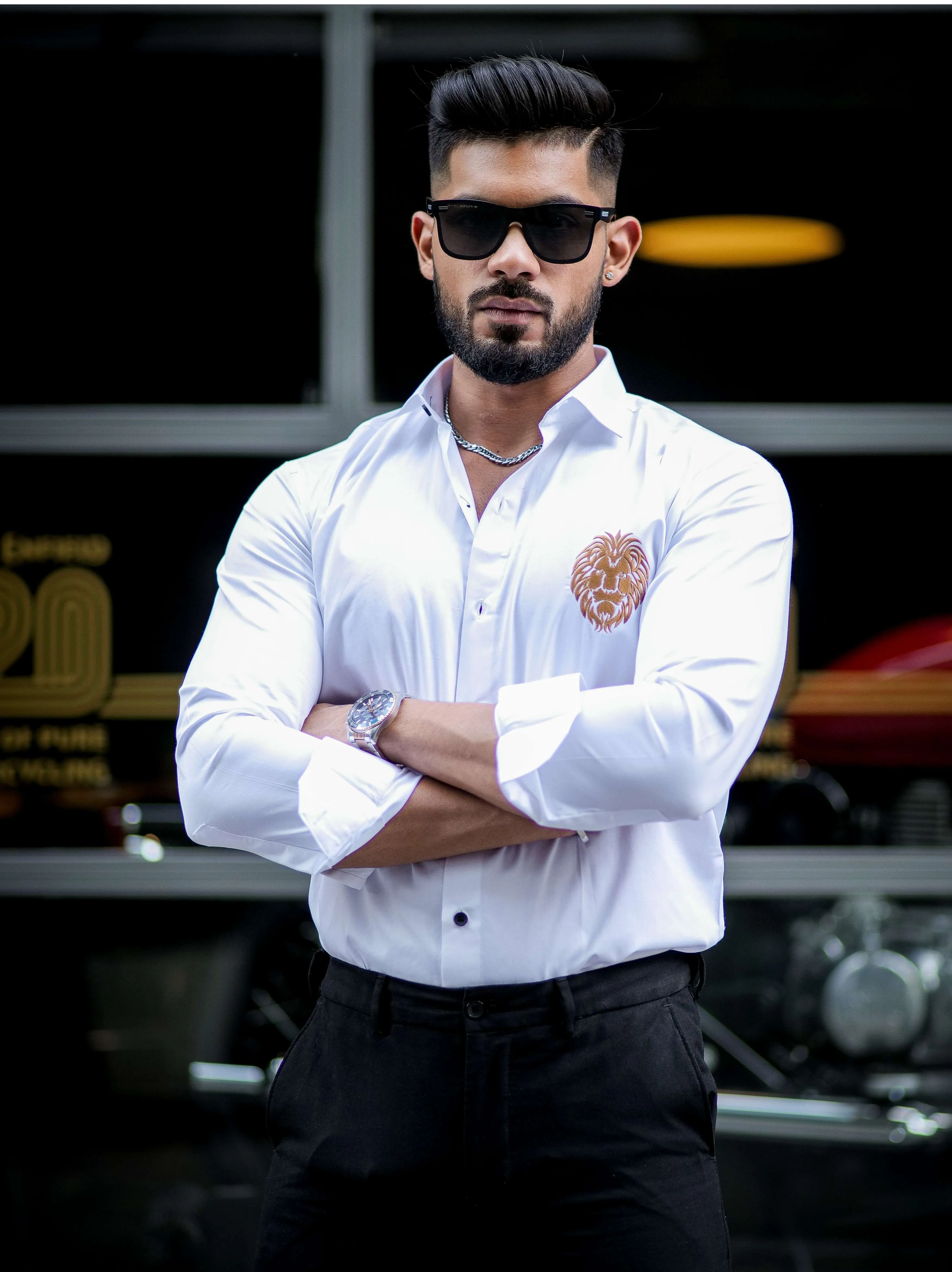 White Golden Embroidered Mufasa Luxury Shirt