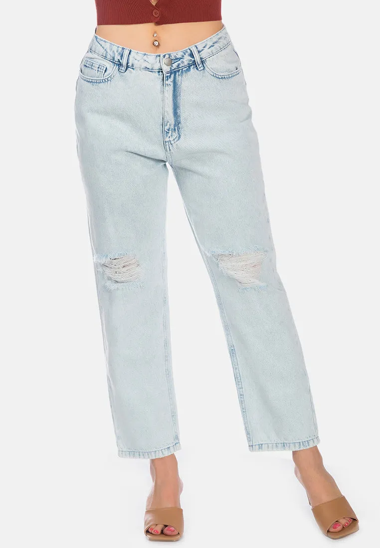 Wide Fit Washed Ripped Jeans Pants