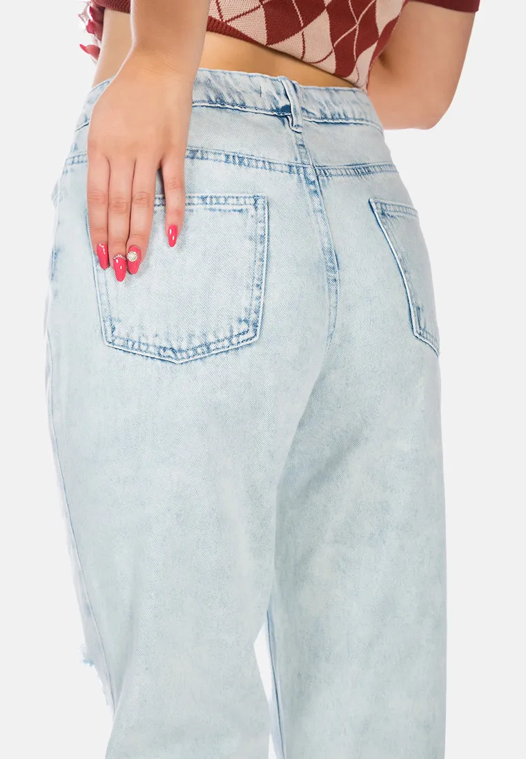 Wide Fit Washed Ripped Jeans Pants