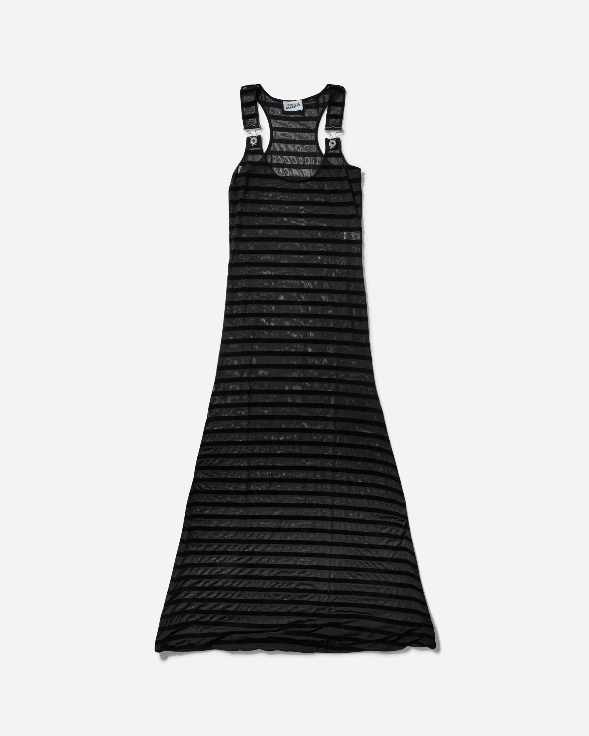 Women's Striped Mesh Long Dress Black