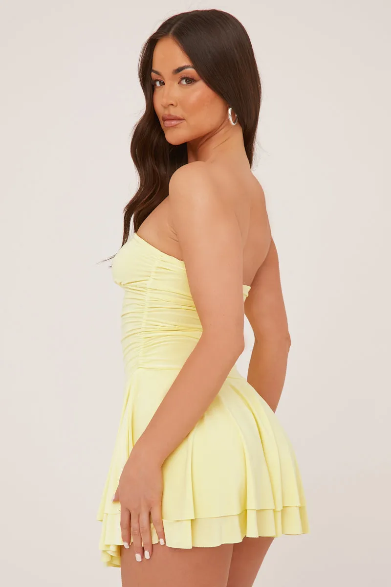 Yellow Bandeau Ruched Skater Mini Dress - Sifan