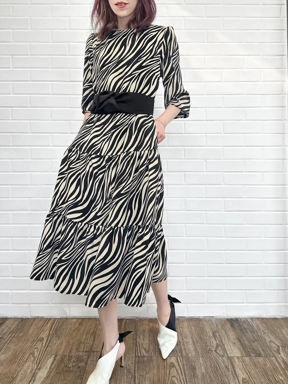 Zebra Chic 2-in-1 Mid-Length Tiered Flowy Dress