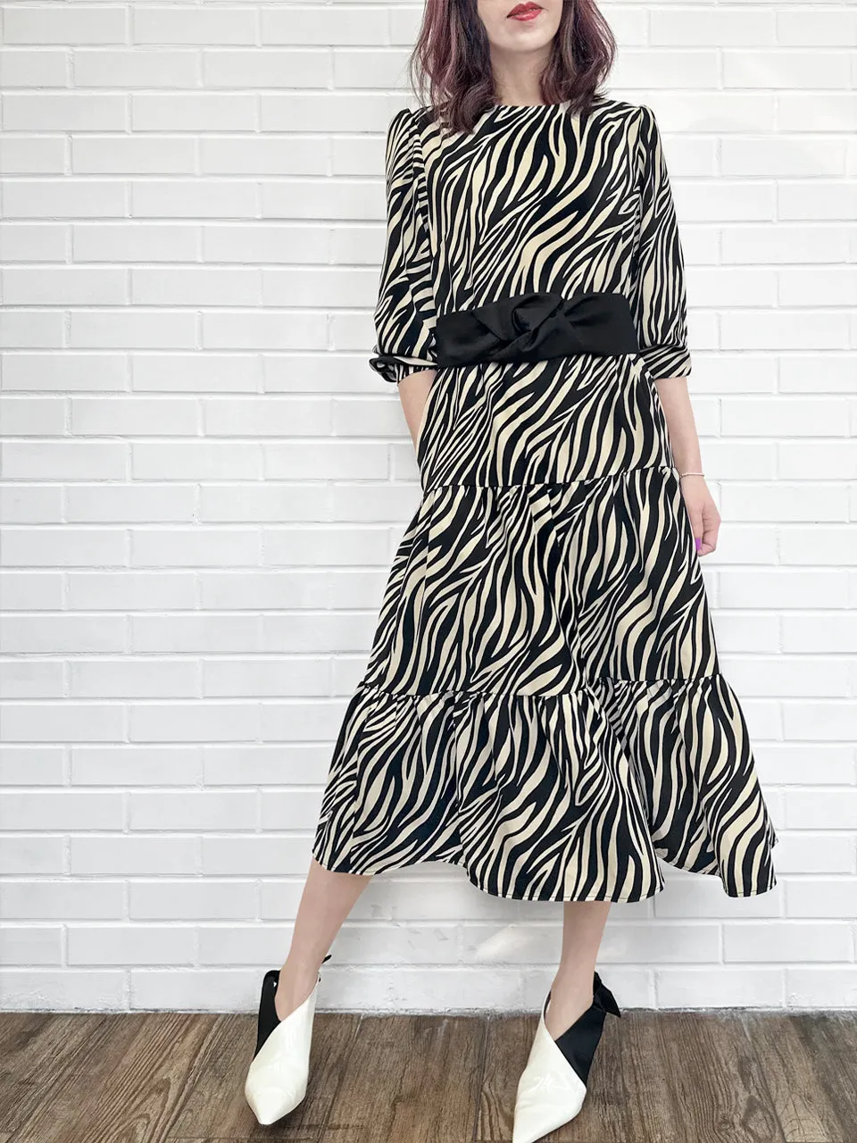 Zebra Chic 2-in-1 Mid-Length Tiered Flowy Dress