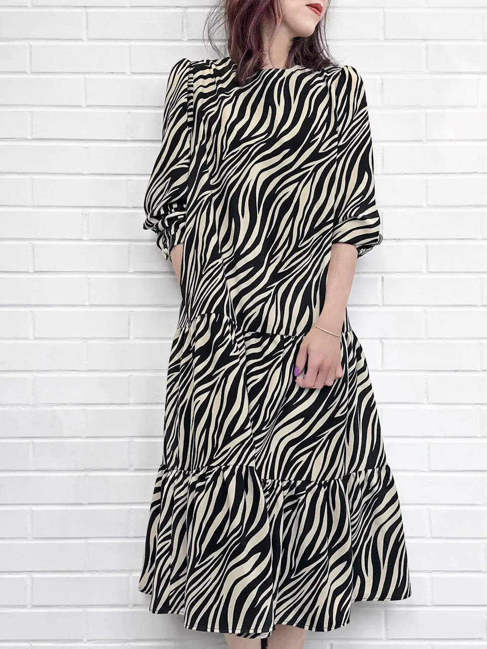 Zebra Chic 2-in-1 Mid-Length Tiered Flowy Dress