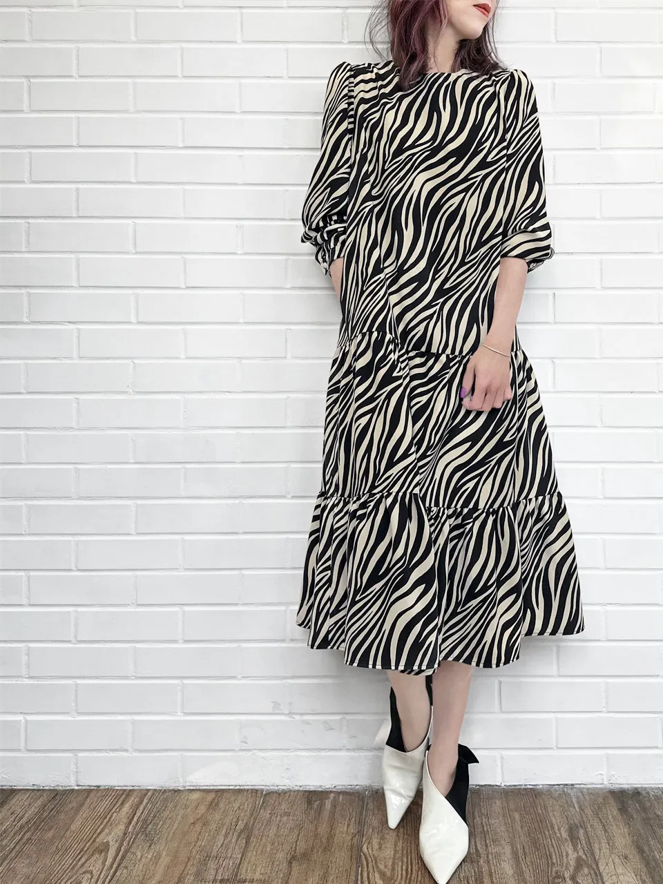 Zebra Chic 2-in-1 Mid-Length Tiered Flowy Dress