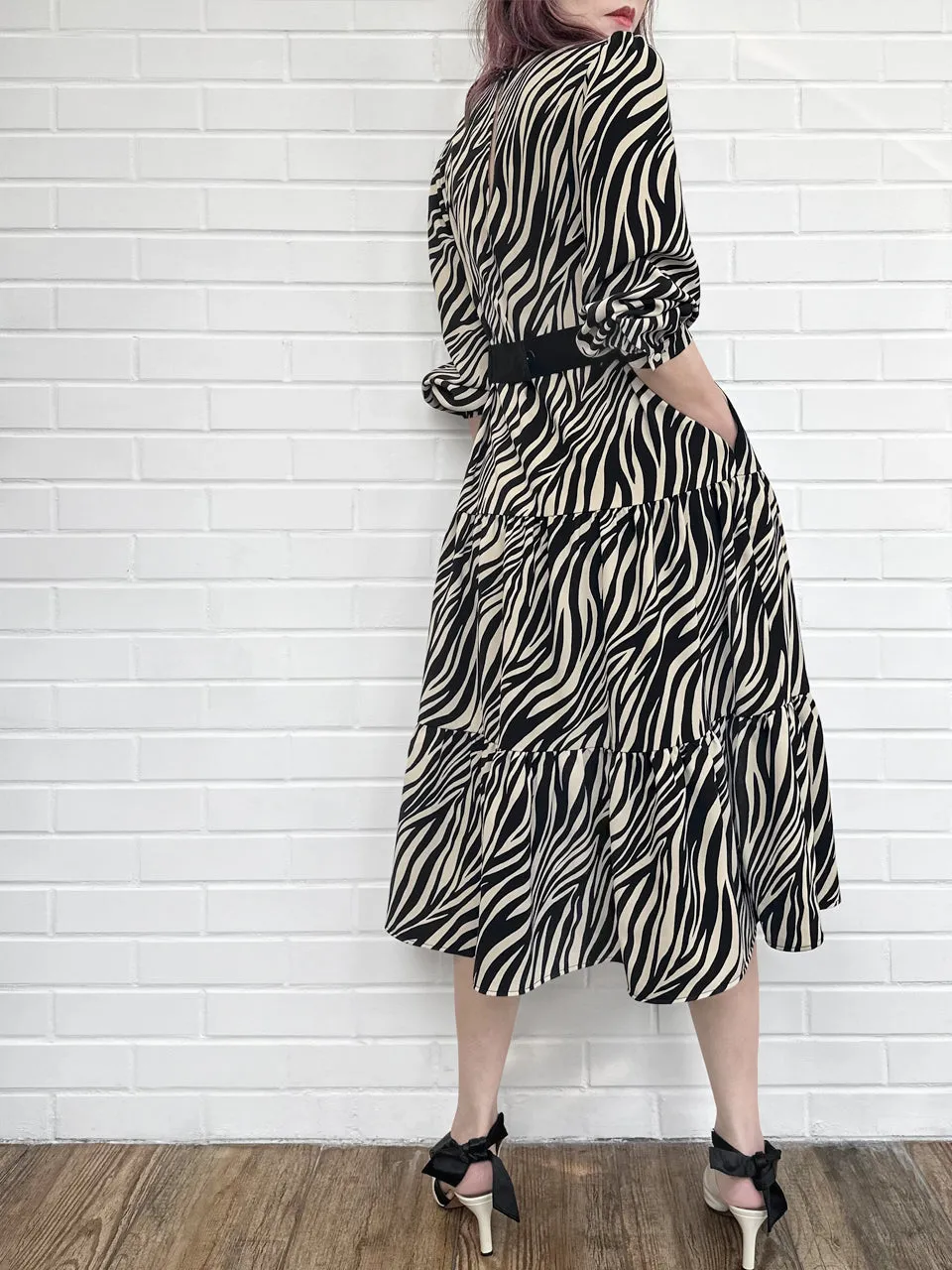 Zebra Chic 2-in-1 Mid-Length Tiered Flowy Dress