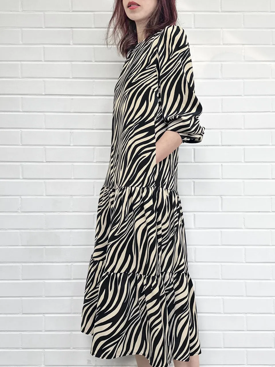 Zebra Chic 2-in-1 Mid-Length Tiered Flowy Dress