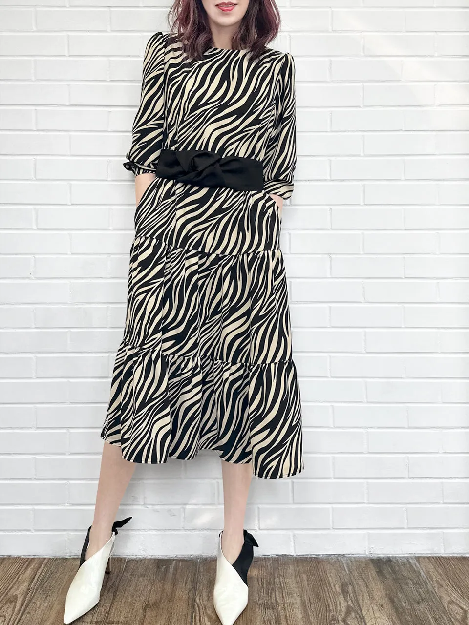 Zebra Chic 2-in-1 Mid-Length Tiered Flowy Dress