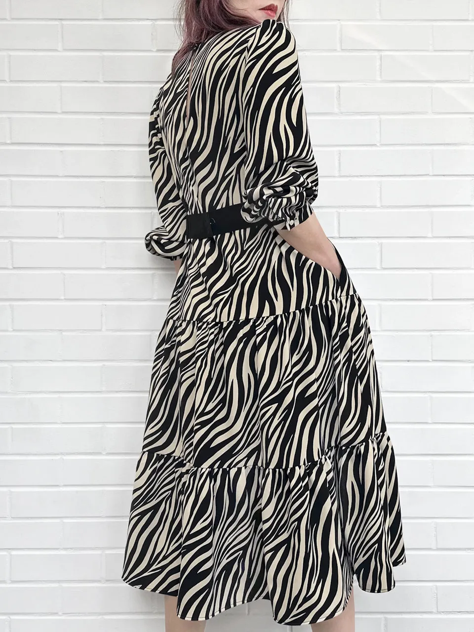 Zebra Chic 2-in-1 Mid-Length Tiered Flowy Dress