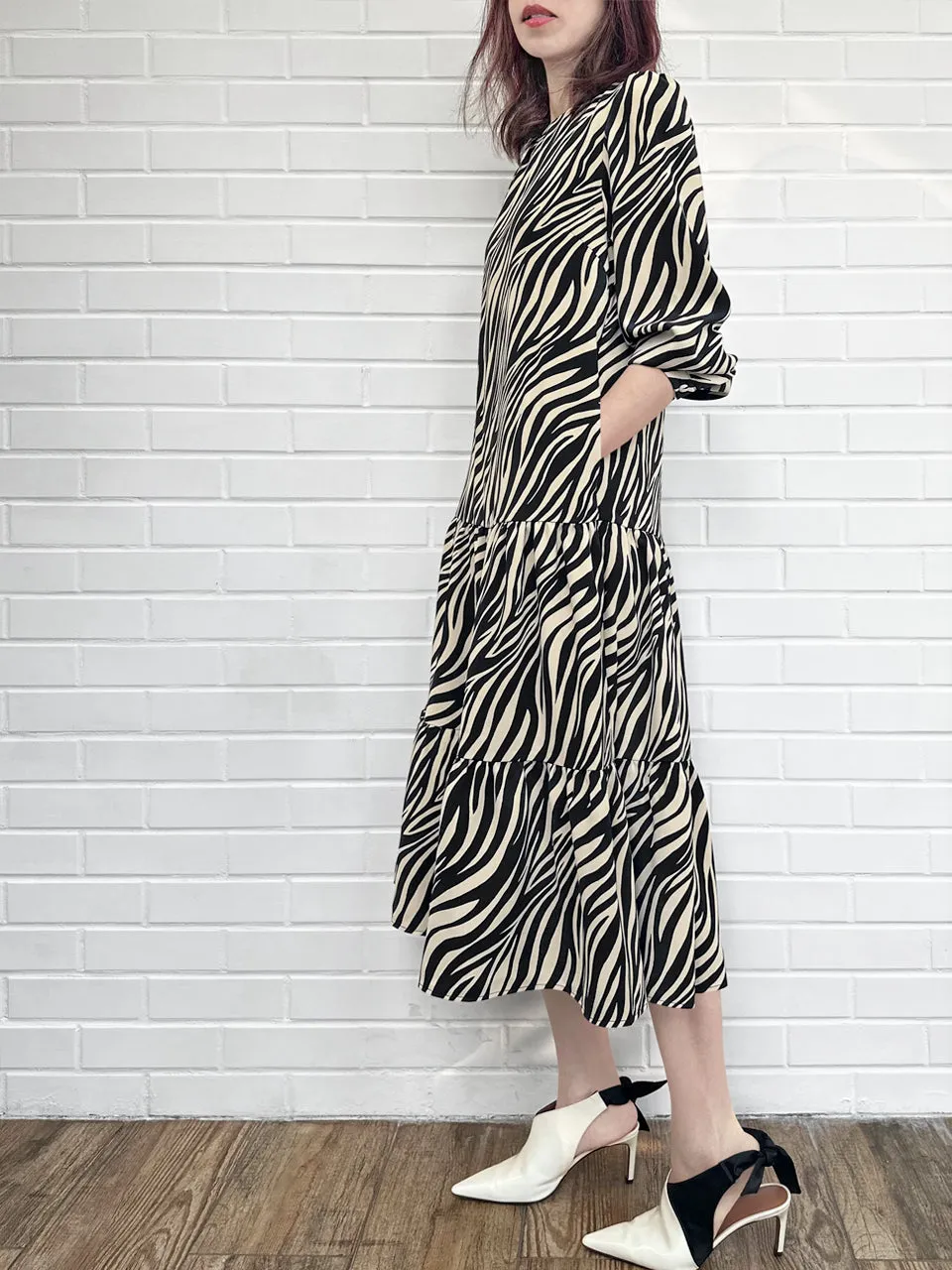 Zebra Chic 2-in-1 Mid-Length Tiered Flowy Dress